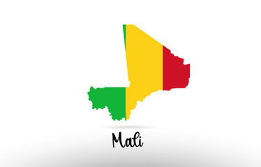 Mali country flag inside map contour design icon logo