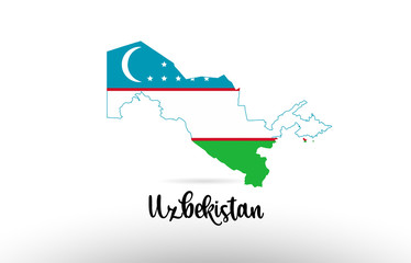 Uzbekistan country flag inside map contour design icon logo