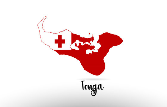 Tonga country flag inside map contour design icon logo