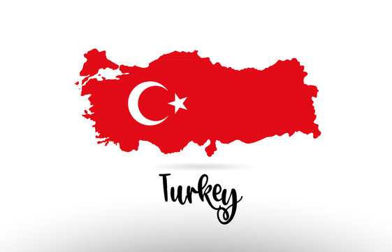 Turkey country flag inside map contour design icon logo
