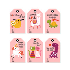 Valentine's day cute animals in love gift tag set