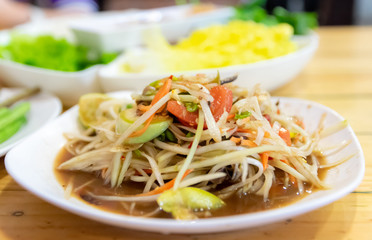 Thai food papaya salad with crab salad