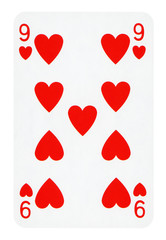 Nine of Hearts playing card - isolated on white (clipping path included)