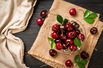 Fresh cherries in bowl