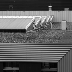 Black and white architectural composition. The geometry of the city roofs.