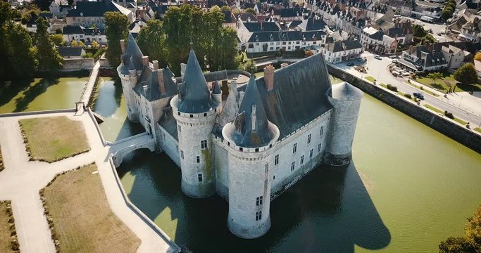 Aerial view of castle Chateau de Sully-sur-Loire, France 