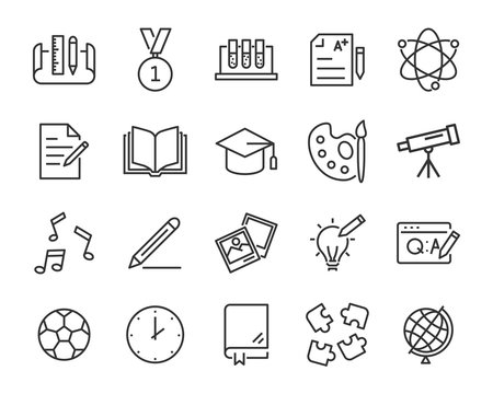 set of education icons, such as learning, training, question, book, knowledge, report