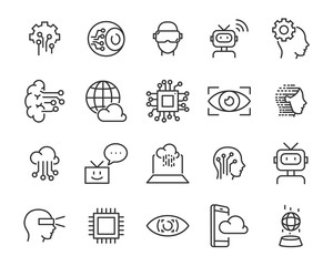 set of technology icon set, such as robot, digital, vr, ai, cyber