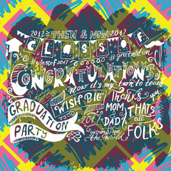 Graduate Greeting card with lettering and inscriptions "Graduation Party", "Congratulations." illustration