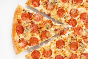 Pepperoni pizza on the white background.