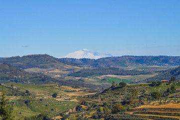 Stunning View from Mazzarino of the Mount Etna, Caltanissetta, Sicily, Italy, Europe