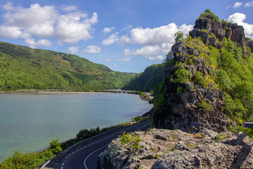 Coastal road on Mauritius island. Bel Ombre, Mauritius.
