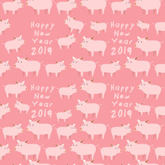 Obraz premium Happy New Year 2019 : Year of pig seamless pattern : Vector Illustration