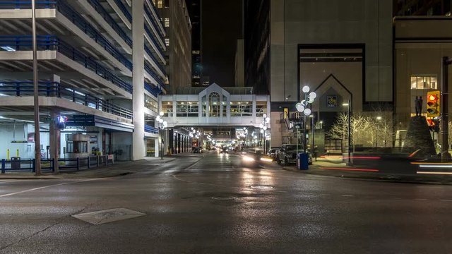 Time-lapse of Calgary city street at night.