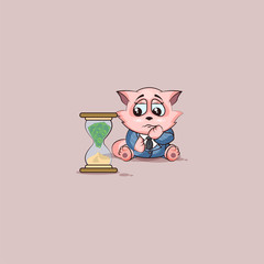 kitty in business suit sits at hourglass