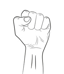 A pop art cartoon fist circuit, outline in flat design. Vector illustration. Pop art fist up,