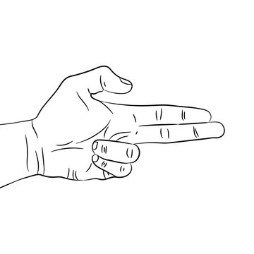 Hand circuit, outline making gun gesture. Vector illustration isolated on white background