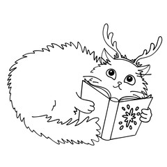 Isolated Christmas cat with book