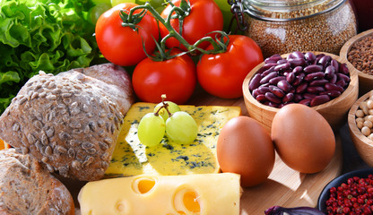 Composition with assorted organic food products on the table