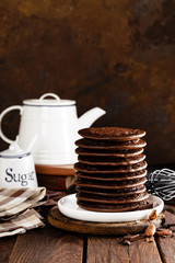 Stack of chocolate pancakes