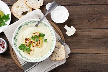 Potato and cauliflower cream soup. Vegetarian healthy food.