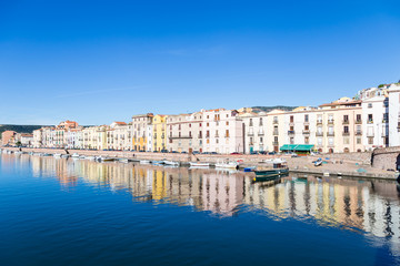 Cityscape of the colorful small town Bosa in Sardinia, Italy