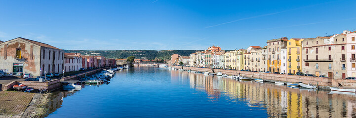 Fototapeta na wymiar Cityscape of the colorful small town Bosa in Sardinia, Italy