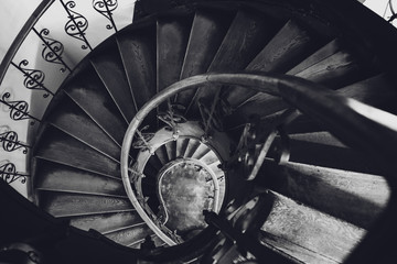 Antique vintage rounded staircase in old house, Strasbourg, France