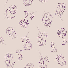 Seamless pattern of roses. Vector graphic rose drawn in pen and ink.