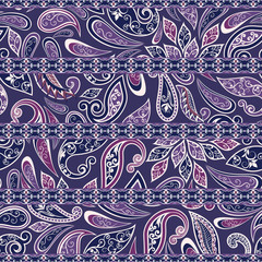 Abstract vintage pattern with decorative flowers, leaves and Paisley pattern in Oriental style.