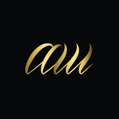 Obraz premium Minimal Luxury Cursive Letter AW Initial Based Golden and Black color Logo Design | Letter AW Monogram