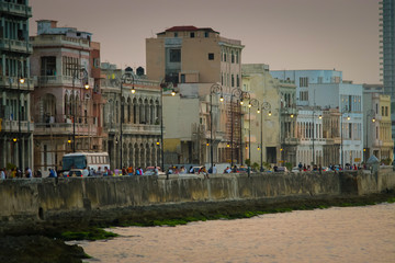Malecon boulevard at dusk, Havana