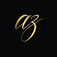 Minimal Luxury Cursive Letter AZ Initial Based Golden and Black color Logo Design | Letter AZ Monogram