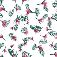 a seamless colorful pattern with tropical plants