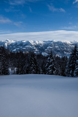 Aussicht vom Glaubenbergpass an einem kalten Wintertag, Obwalden/Schweiz/Europa