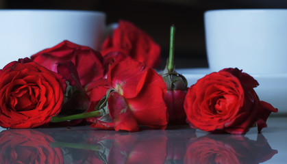 Refreshing Green tea in the morning with roses