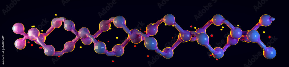 Poster dna model structure. science background on black. 3d render