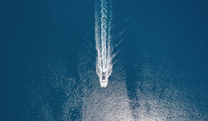 Yacht on the sea from top view. Aerail view at the boats. Sea background from top view. Summer...