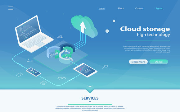 Cloud Hosting Network isometric concept. Online Computing Storage concept.