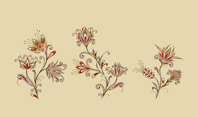 Bouquet of fantastic flowers. Background in ethnic traditional style.