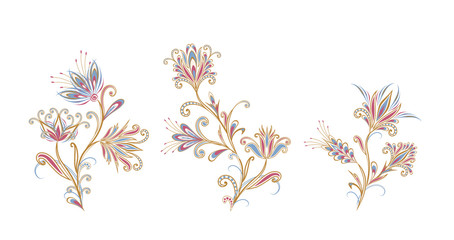 Bouquet of fantastic flowers. Background in ethnic traditional style.