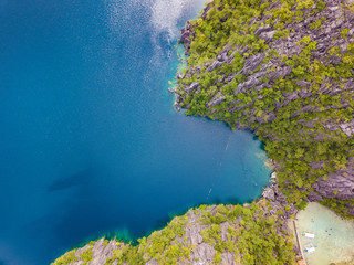 Aerial view to Barracuda lake with blue water, on a tropical island Coron. Lake in the mountains...
