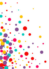 Festive background with multicolored confetti. Yellow, pink, blue circles but against a white background. Flying confetti.