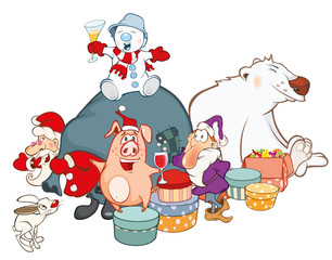 Vector Illustration of a Santa Claus and his Helpers  Cartoon