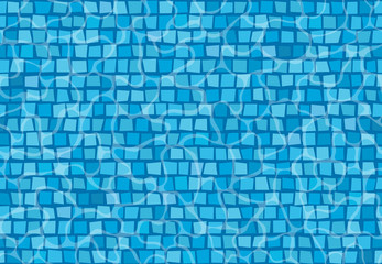 Swimming pool with mosaic tiles. Overhead view. Texture of water surface. Seamless pattern. Vector illustration.