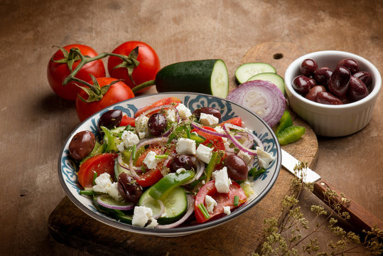 traditional greek salad with feta cheese