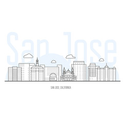 Naklejka premium San Jose city skyline - cityscape and landmarks of San Jose, California