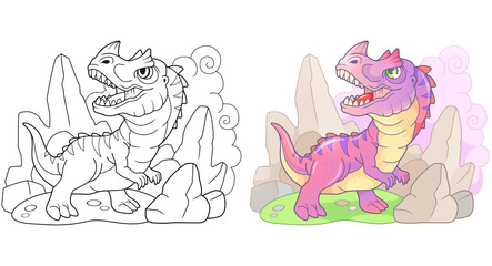 cute cartoon prehistoric dinosaur ceratosaurus, funny illustration