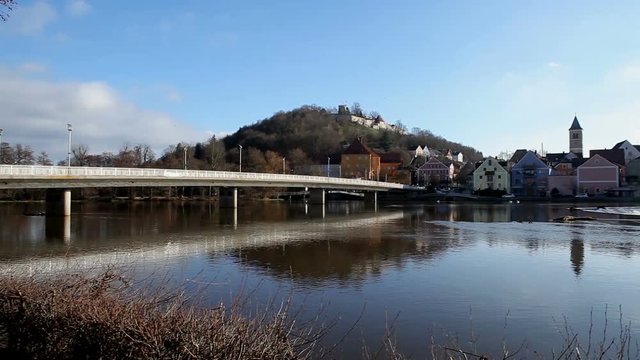 Burglengenfeld. BAVARIA. GERMANY .View of the city from the river Naab.mov