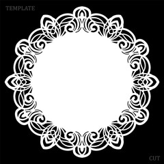 Lace round paper doily, lacy snowflake, greeting element, laser cut  template, doily to decorate the cake,  vector illustrations.